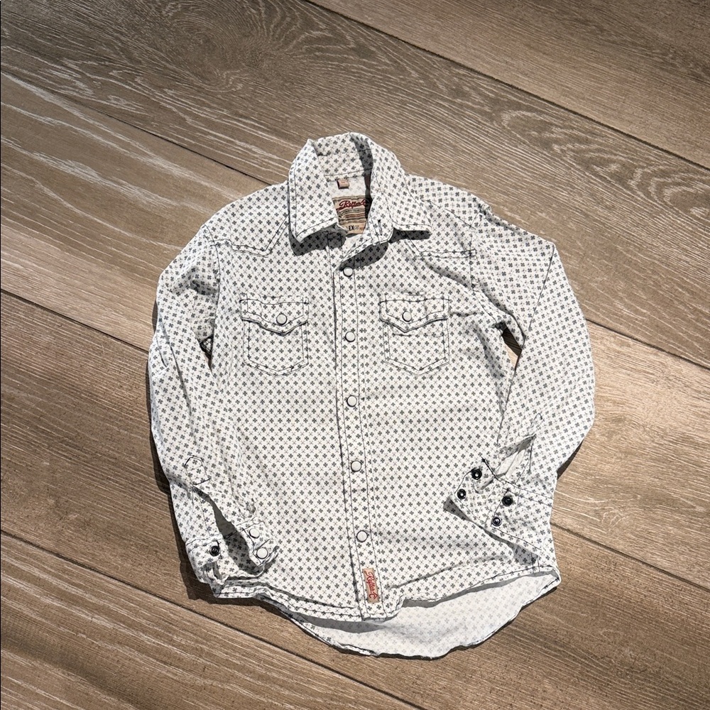 Rafter C  Kids' Western White Patterned Button Down Shirt (LR)